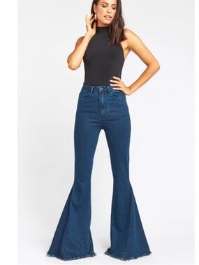Show Me Your Mumu Blue Berkeley Zip Up Bells Jeans Size 27 Flare Dark Rainstorm